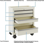 Medical Carts with Wheels and 5 Drawers, 13"D x 24.5"W x 29"H - Stainless Steel Top